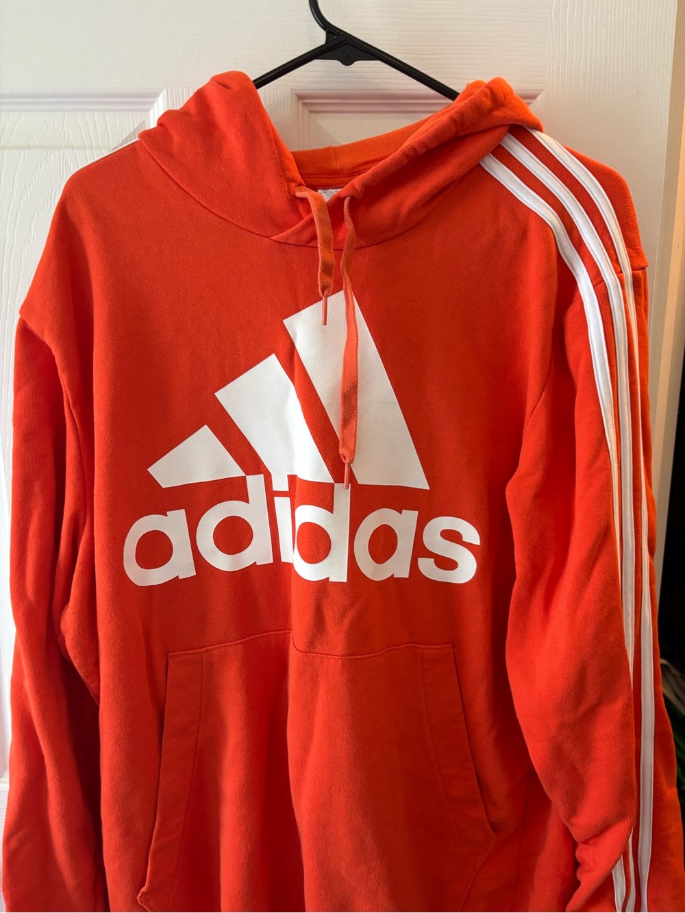 adidas Orange Hoodie with White Logo and Stripes